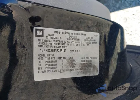 2009 Chevrolet Tahoe Ltz z USA, uszkodzony, nr VIN 1GNFK33059R286140